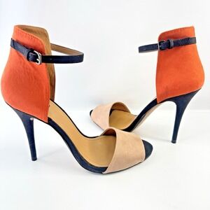 Zara Women's Heels Size 38 US 7.5 Orange Beige Black Ankle Strap Pumps Spain